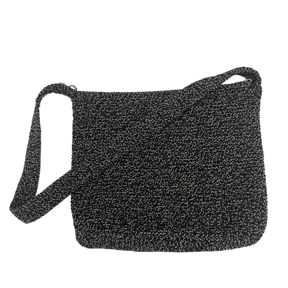 The Sak Crossbody Bag Womens OS Black White Good Crochet Knit Zip Marled VLS 01